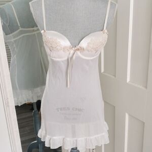 Linea Donatella ivory sheer baby doll sequins lingerie bridal wedding. Size S